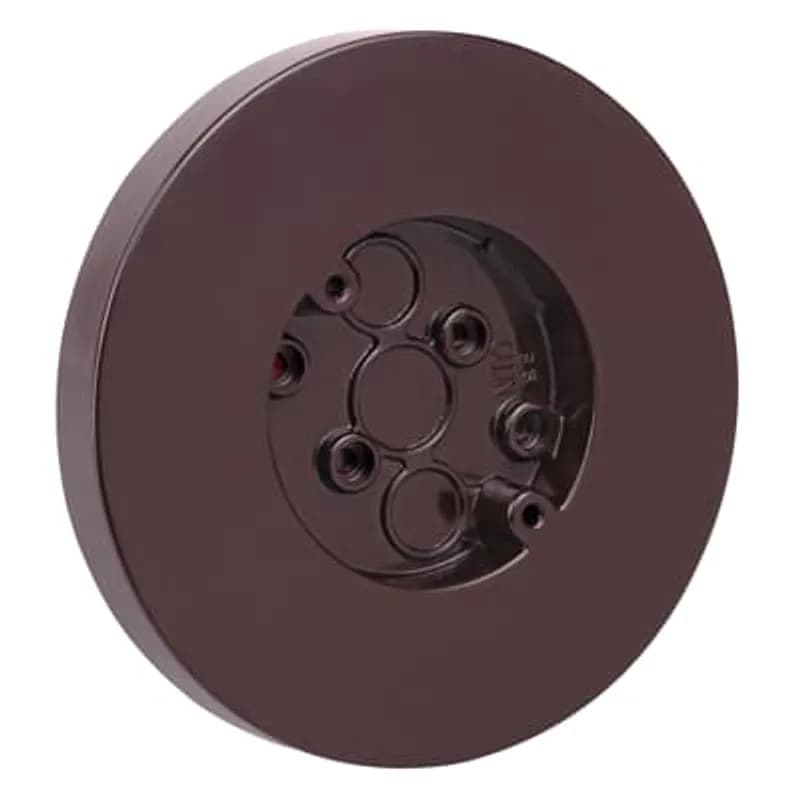 Round Surface Outlet Box Cover, Volume 3.8 Cubic Inches, Diameter 6-1/2 Inches, Depth 3/4 Inch, Color Brown, Material Phenolic, Mounting Means Screws