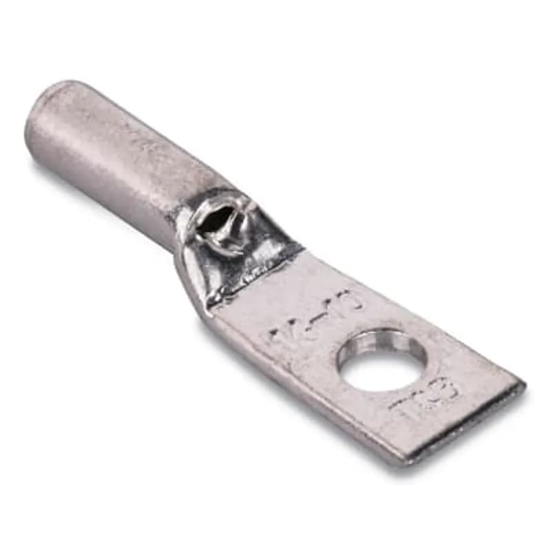 Copper One-Hole Lug, Standard Barrel, Peep Hole, Max 35KV, Wire Size 14-10 AWG, Bolt Size #8, Tin Plated, Die Code ERG2002, Die Color Code N/A