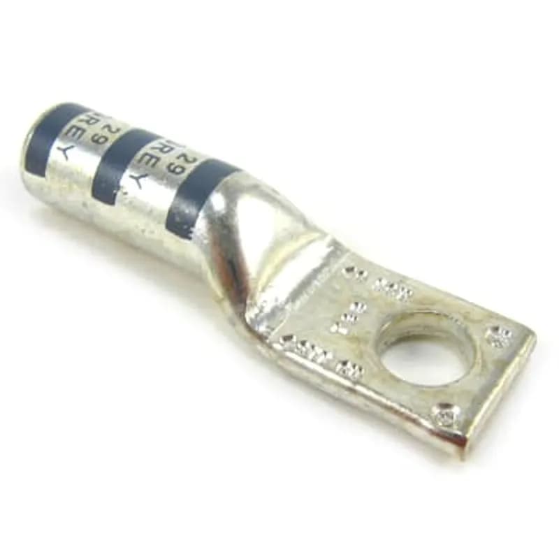 ABB - Installation Products 54908BE06PH - Copper One-Hole Lug, Long Barrel, Peep Hole, Max 35kV, Wire Size #4 AWG, 3/8 Inch Bolt Size, Tin Plated, Die Code 29, Die Color Code Gray