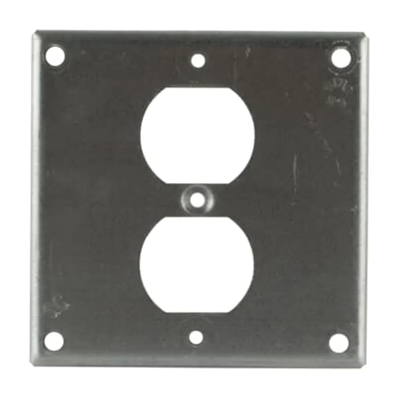 Square Box Surface Cover, 6.5 Cubic Inches, 4 Inch Square x 1-/2 Inch Raised, 1/4 Inch Diameter Hole Opening, Galvanized Steel, For use with One Duplex Receptacle in Center