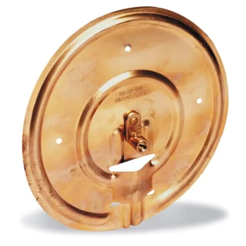 ABB - Installation Products GP1003 - Ground Plate Type GP - Copper Pole for Wire Range #6 Solid Pigtail with 1 Foot conductor, Copper Pole Bottom Ground Plate, 7-1/2 inch Diameter with Pigtail Wire Range #6 AWG Solid Copper 1 Foot Long (12 inches).