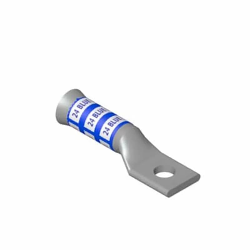 Copper One-Hole Lug, Long Barrel - Bell Shaped End, Narrow Tongue, Blind End, Max 35kV, Wire Size 350 kcmil, 16mm Bolt Size, Tin Plated, Die Code 71, Die Color Code Red