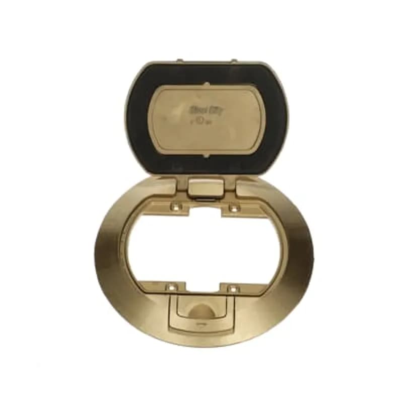 Flush Cover, Solid Brass with Brushed Finish, 1000 Pound Load Limit, For Flush Service Round Floor Box, 140 Cubic Inches, Opening Diameter 5-31/32 Inches, Base Diameter 8-1/8 Inches, Depth 6 Inches, 1 Inch and 1-1/2 Inch Conduit Hubs, Non-Metallic, Minimum Concrete Depth Flush 4 Inches Furniture Feed 3-1/2 Inches