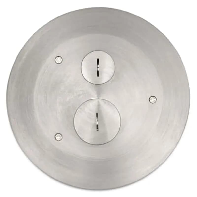ABB - Installation Products 68-HP-FFC-ALM - Furniture Feed Cover, 8 Inch Flange Diameter, 1 Inch and 1-1/2 Inch Threaded Plugs, Solid Aluminum with Brushed Finish, For Flush Service Round Floor Box, 140 Cubic Inches, Opening Diameter 5-31/32 Inches, Base Diameter 8-1/8 Inches, Depth 6 Inches, 1 Inch and 1-1/2 Inch Conduit Hubs, Non-Metallic, Minimum Concrete Depth Flush 4 Inches Furniture Feed 3-1/2 Inches