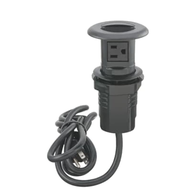 Recessed Pull-Up Receptacle, Black, PolyCarbonate, with 6 Foot Cord with Three-Prong Plug