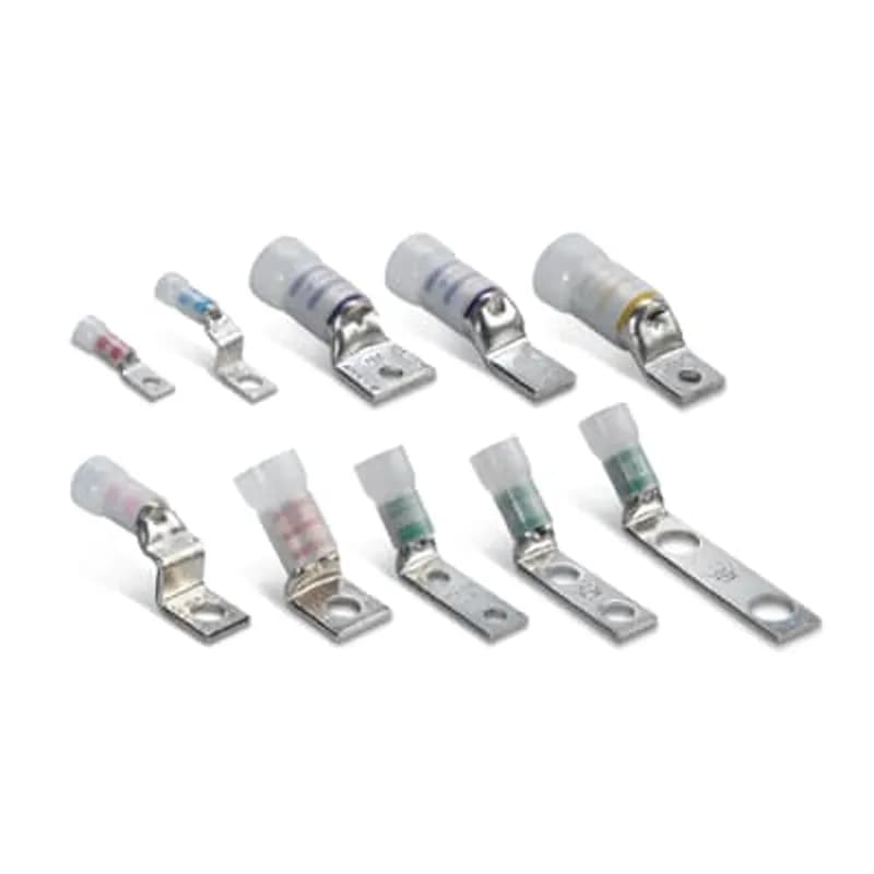ABB - Installation Products 54204I - Copper Two-Hole Insulated Lug, Standard Barrel, Peep Hole, Max 35kV, Wire Size #8 AWG, #10 Bolt Size, 5/8 Inch Hole Spacing, Tin Plated, Die Code 21, Die Color Code Red