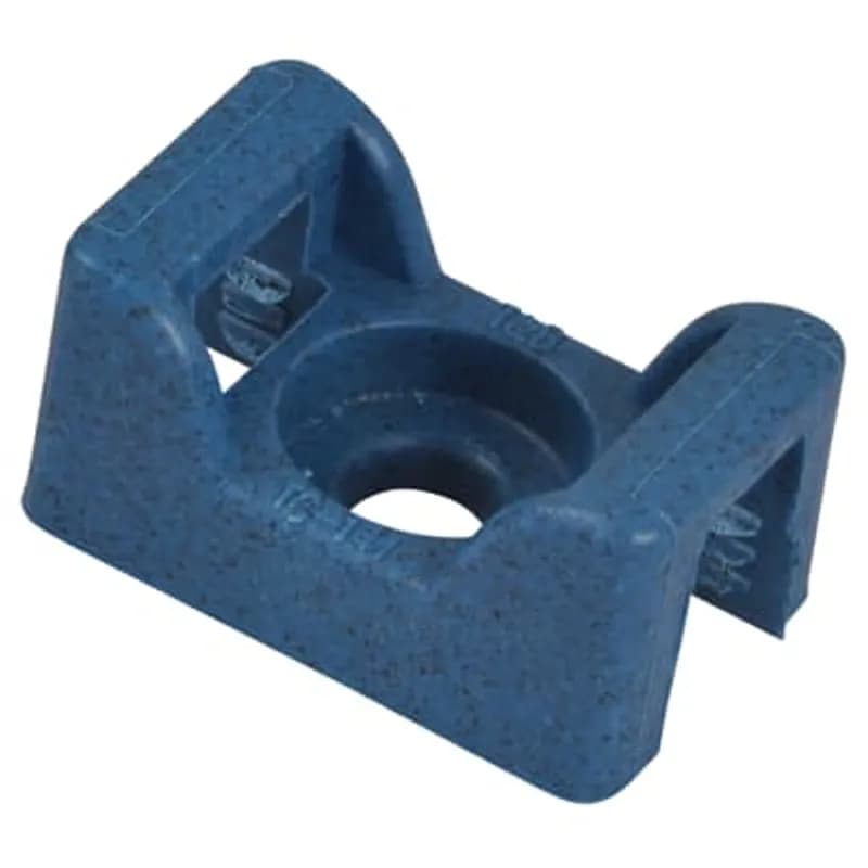 Detectable Saddle Support Mounting Base, Detectable Blue Nylon, Length of 17.02mm (0.67 Inches), Width of 11.1mm (0.43 Inches), Height of 8.38mm (0.33 Inches), Screw Mounting Method, #6 Pan Head Screw, Mounting Hole Size of 3.8mm (0.15 Inches), Bulk Pack