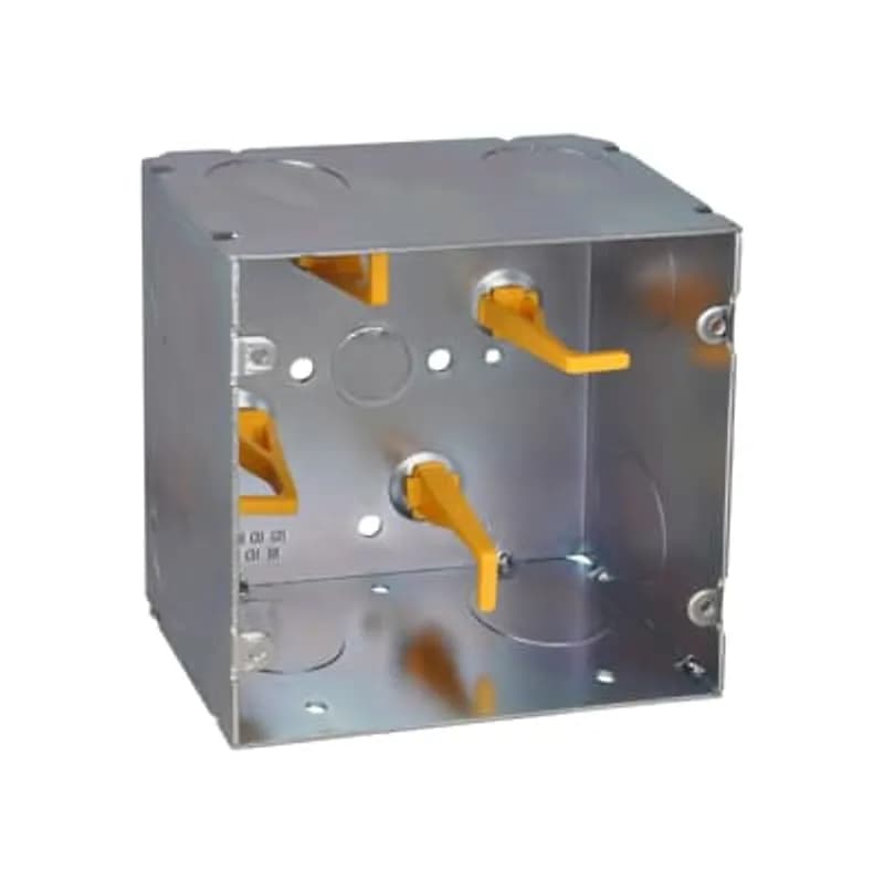 Telecommunication Box, 64 Cubic Inches, 5 Inches Square x 2-7/8 Inches Deep, 1 Inch Knockouts, Pre-Galvanized Steel, with Cable Management Posts