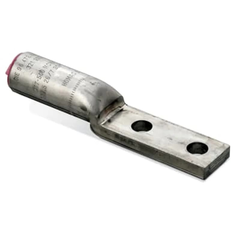 ABB - Installation Products SAB 4/0 NTN - Tin-Plated Aluminum Two-Hole NEMA Lug, Wire Range 4/0 Stranded, 250 kcmil, 4/0 ACSR AL-CU. Installing dies 96, 299, 655, 1 1/8-1, 13A. Length 6-3/8 inch. Pad 1-1/2 inch wide x 3-1/8 inch long x 3/8 inch thick. (2) 9/16 inch diameter holes on 1/-3/4 inch center. Barrel 2-1/4 inch. Oxide Inhibitor. Pink Cap.