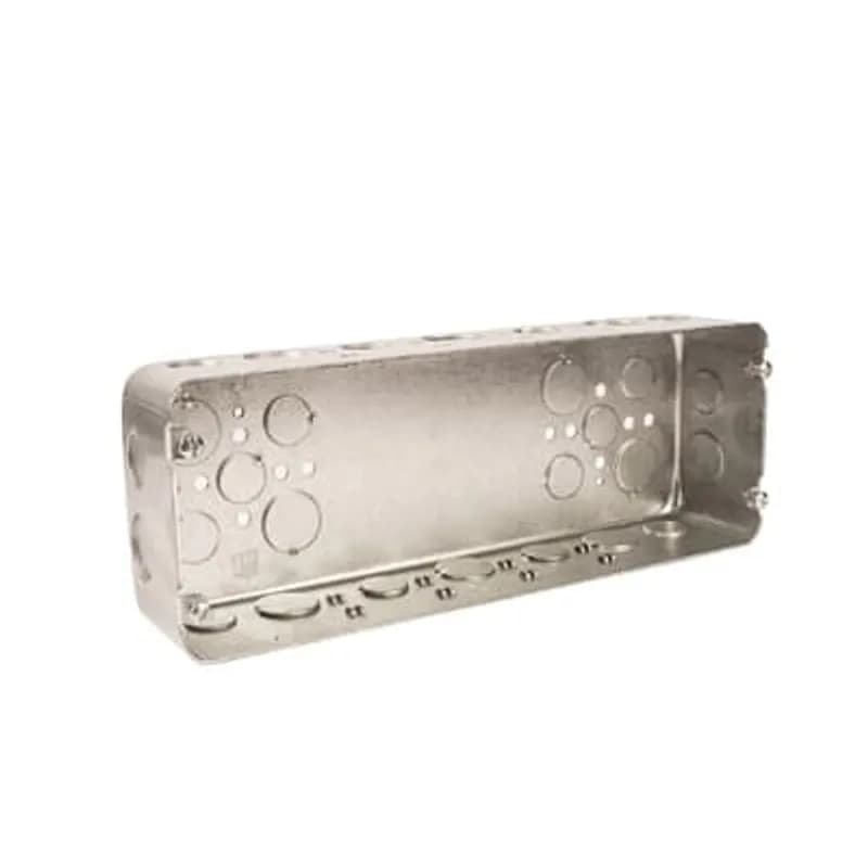 Five Gang Drawn-Style Gang Box, 132 Cubic Inches, 12-1/4 Inches Long x 4-1/2 Inches Tall x 2-1/2 Inches Deep, 1/2 Inch and 3/4 Inch Knockouts, Pre-Galvanized Steel, Drawn Construction, For use with Conduit