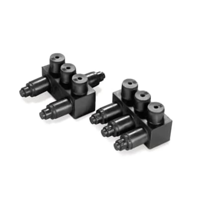 ABB - Installation Products RAB 1/0-42 C - Aluminum Flood-Seal, Multi-Port Connector, RAB 1/0 Series, Conductor Range #14 - 1/0. Santoprene Coated. RUS Accepted. Total Outlets 6 - alternating with 2 on each end and 2 in the middle on other side.. Length 4-7/8 inch. Includes Plugs, Caps and Screws. Contains Oxide Inhibitor.