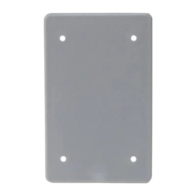 One gang blank PVC weatherproof cover. Complete with stainless steel screws and gasket. Grey.