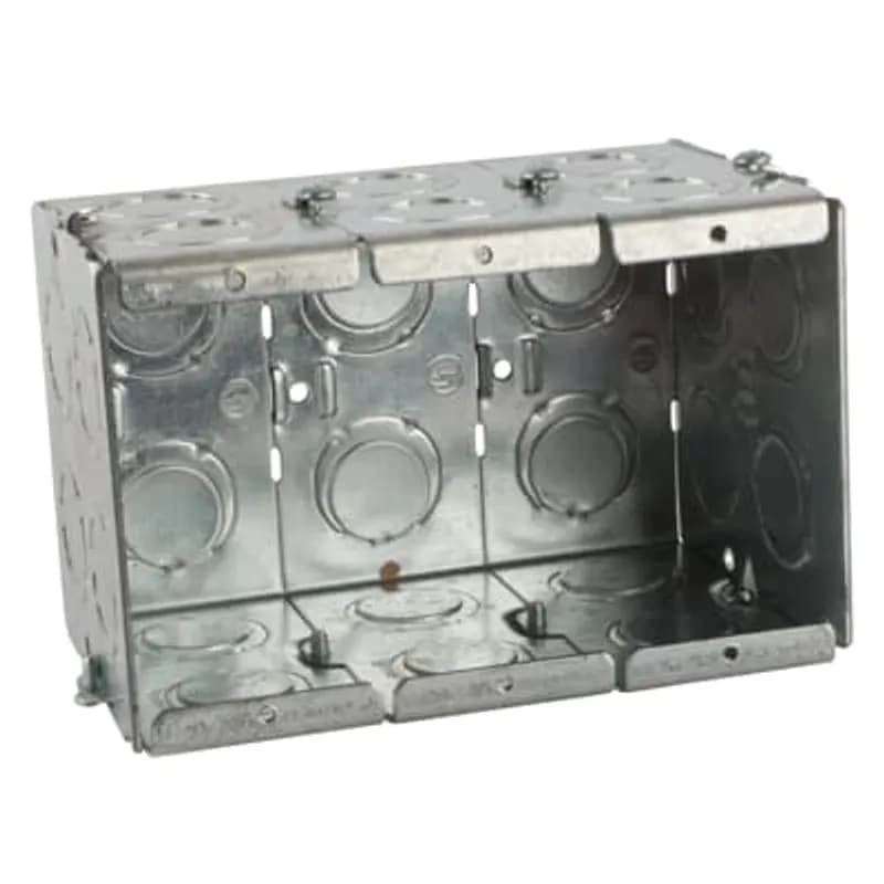 Gangable Masonry Box, 71.0 Cubic Inches, 3-3/4 Inches Long x 5-9/16 Inches Wide x 3-1/2 Inches Deep, 1/2 Inch and 3/4 Inch Knockouts, Pre-Galvanized Steel, For use with Conduit, pack of 10, for Retail