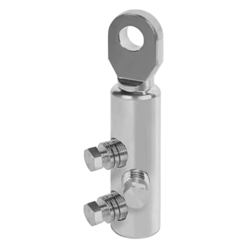ABB - Installation Products EACT-0500 - 15/35kV, 600-900 Amps, Tin-Plated Aluminum ShearBolt Connector for 4/0 to 500 kcmil. Barrel Body Diameter 1.30 Inch (33mm), Length 4.67 inch (118.5mm), 1-Hole Pad Width 1.42 inch (36mm), .5 inch Thick. Hole Diameter 0.689 inch (17.5mm). Includes Three M18 x 11 Round Bottom Screws with 1/2 inch Hex Head.