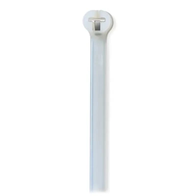 Cable Tie, White Polyamide (Nylon 6.6) for Temperatures up to 85 Degrees Celsius (185 F) for Indoor Applications, Length of 186mm (7.3 Inches), Width of 4.67mm (0.184 Inch), Thickness of 1.09mm (0.043 Inch), Maximum Bundle Diameter 48mm (1.89 Inches), Tensile Strength Rating of 220 Newtons (50 Pounds), Bulk Pack