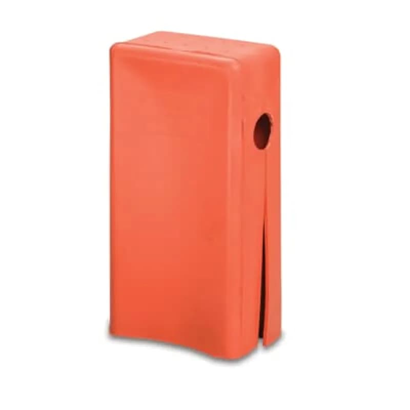 ABB - Installation Products BBV 4 N W/SLOT - Orange EPDM Rubber Insulating Boot with Slot. 10 inch x 4.625 inch x 2.750 inch deep. Top has (10) .125 inch Diameter Holes (2 Rows of 5) Center spaced 1 inch apart side to side and .75 inch apart front to back. (1) 1.25 inch Diameter hole on Side with Slit on Center Line below Hole - center of Hole is 2.625 inch from Top.