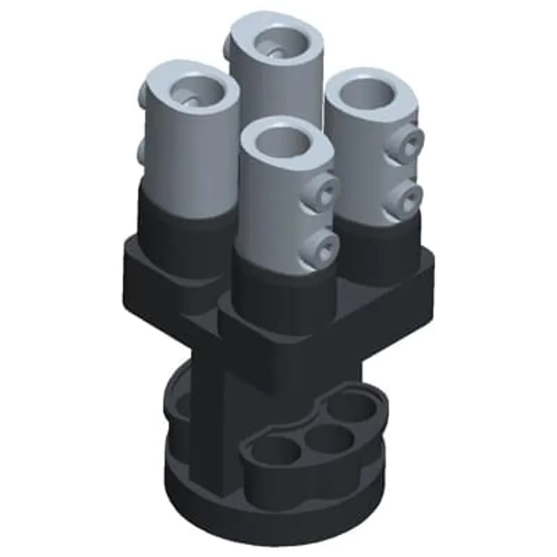 ABB - Installation Products FTVB1000-22CUAWR325 - Tin Plated Copper Network Connector, (4) 1/0 to 1000 kcmil Outlets 3-1/4 inch Bolt Circle with (4) Insulating Rockets. 10-7/16 inch tall, 4-3/4 inch wide Base. Black PVC Coating. Includes (6) Plugs with Tethers, (8) 7/8-14 x 1-5/16 inch Screws, (8) Stainless Steel 10-24 x 1-1/4 inch Screws. Silicon Grease.