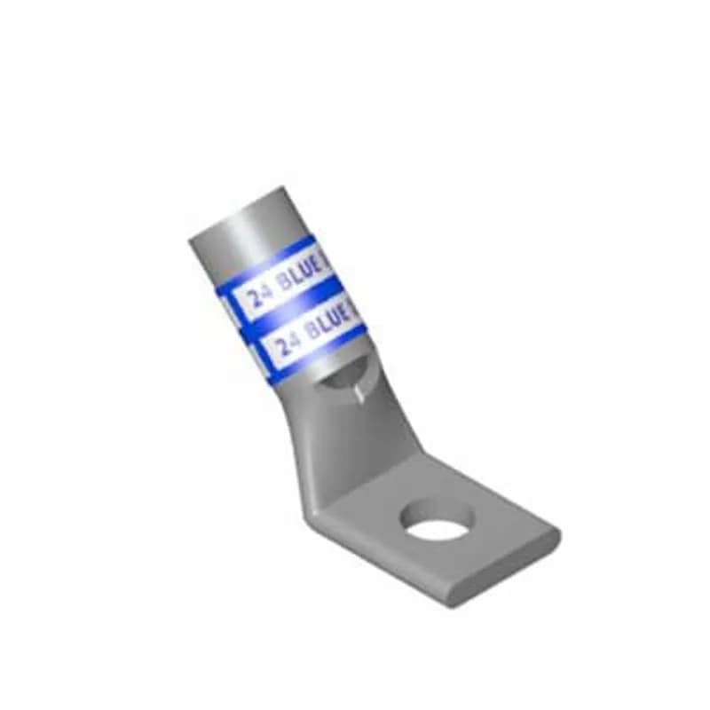 Copper One-Hole Lug, 45 Degree Bend Standard Barrel - Bottom Stacking, Peep Hole, Max 35KV, Wire Size 3/0 AWG, 1/2 Inch Bolt Size, Tin Plated, Die Code 50, Die Color Code Orange
