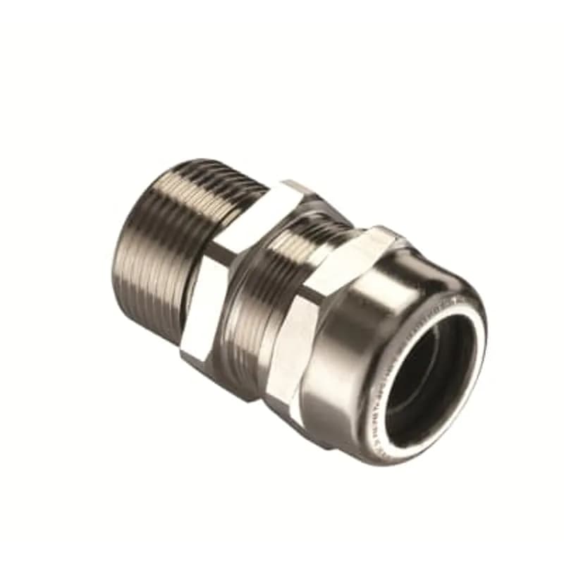ABB - Installation Products EXN04AMC6 - Single Compression EMC Cable Gland, 1/2 Inch NPT Thread, For Use with EMC/Shielded Cables, Ex d and Ex e, Suitable for Use in Zones 1, 2, 21, and 22, IP66-68 Rating, Cable Range 4 to 12mm, Outer Diameter 24.5mm, Nickel Plated Brass