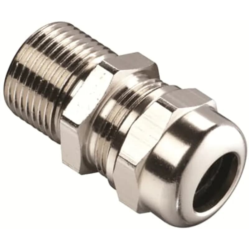 Single Compression Cable Gland, M20 Thread, For Use with Non-Armoured Cable, Flameproof Ex d and Increased Safety Ex e, IP66-68 Rating, Length 40mm, Cable Range 4 to 12mm, Kit with Locknut, Shroud, Earth Tag, and Washer, Nickel Plated Brass