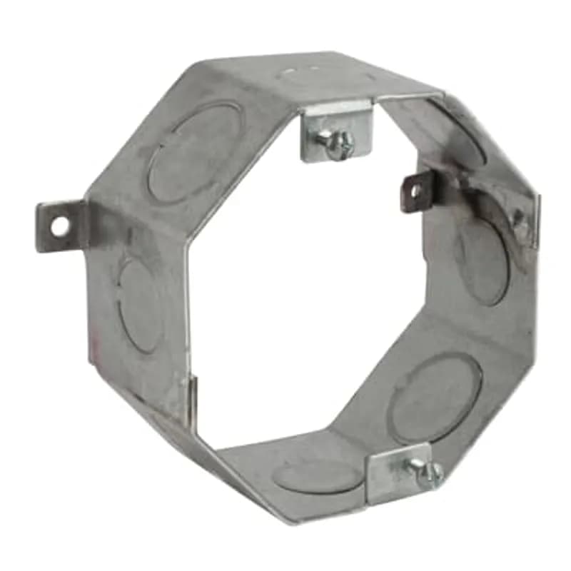 Octagon Concrete Box, 23 Cubic Inches, 4 Inch Diameter x 2 Inch Depth, 1/2 Inch and 3/4 Inch Knockouts, Pre-Galvanized Steel, Drawn Construction, For use with Conduit