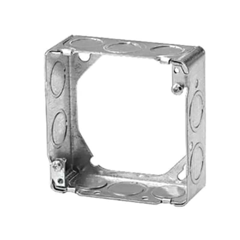 Square Box Extension Ring, 29.5 Cubic Inches, 4-11/16 Inches Square x 1-1/2 Inches Deep, 1/2 Inch and 3/4 Inch Knockouts, Pre-Galvanized Steel, Welded Construction, For use with Conduit