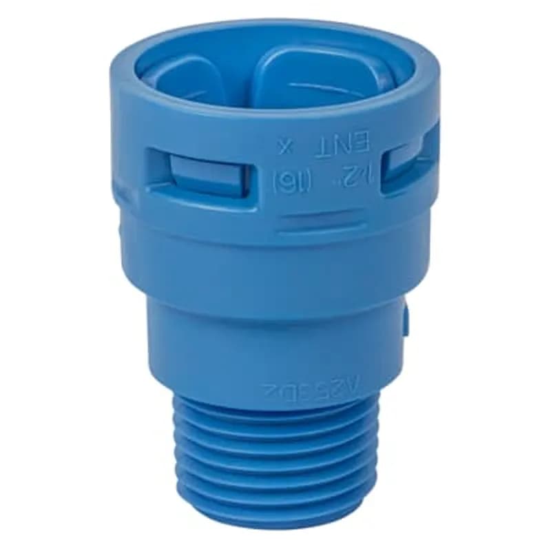 1/2 inch Two-Piece Electrical Nonmetallic Tubing (ENT) Threaded Male Terminal Adapter. Material - Polycarbonate, Thread Size- 1/2-14 NPT.