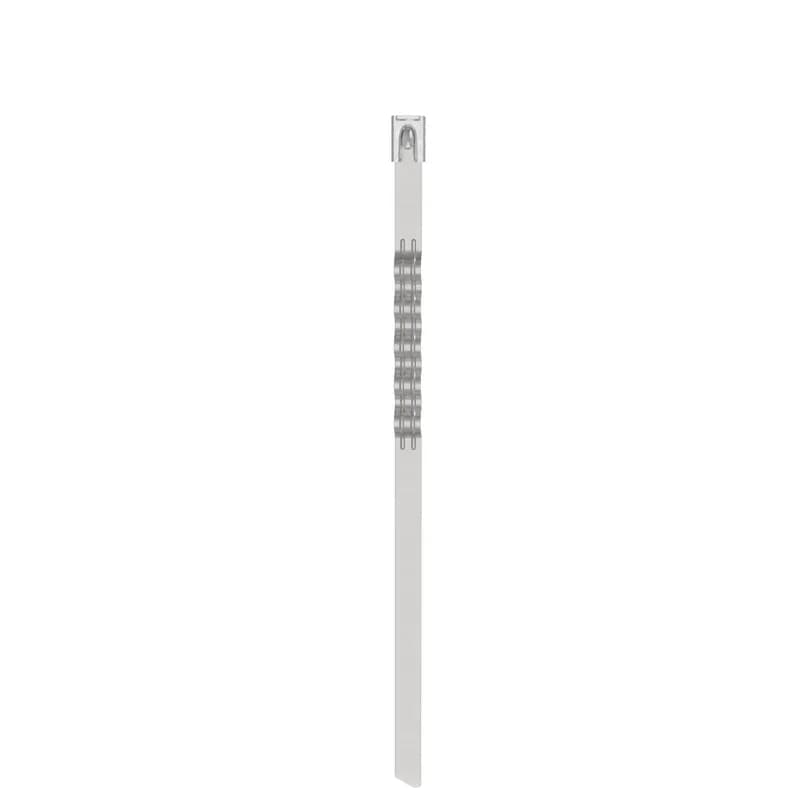 The MLT6WH-LP Pan-Steel Wave-Ty 304 grade stainless steel cable tie maintains greater installed tension in applications with non-resilient objects due to its patented wave-form spring design. Unique locking ramp design and strengthening ribs allows the tie to lock into place at any length along the tie body with increased lock strength. Fully rounded edges ensure worker and bundle safety.