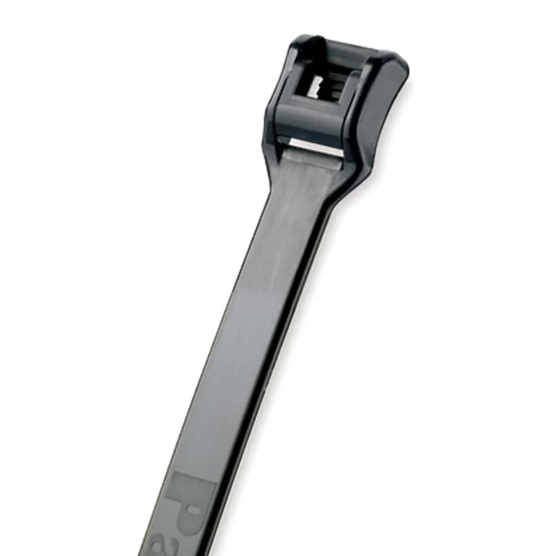 Panduit Belt-Ty in line locking ties are easy to use thanks to low-profile snag-free heads and a belt-like parallel entry lock. Plus, with weather-resistant Nylon 6.6 material, they're ideal for indoor and outdoor environments and harsh UV light. Standard cross section, 11.5in, Tensile strength: 222, black, 1000pc.
