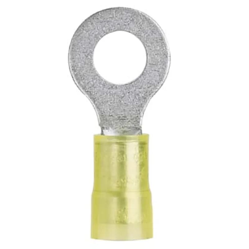 Ring Terminal, 12 10 AWG, #6 stud size, nylon insulated, bulk package.