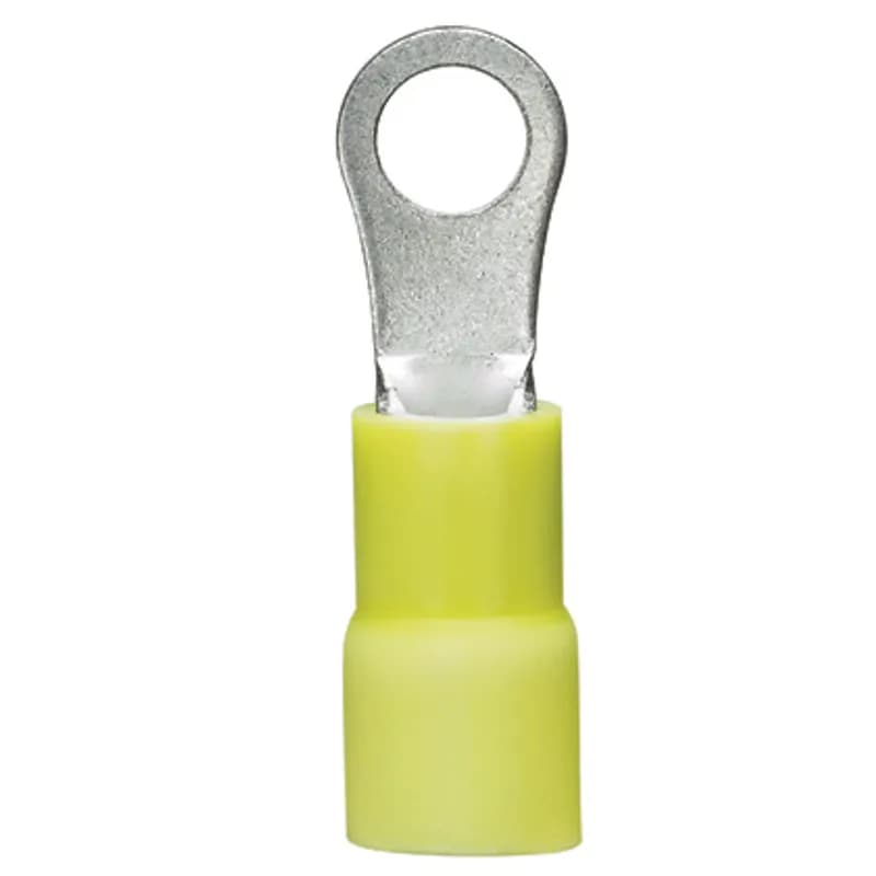 Ring Terminal, 12 10 AWG, #6 stud size, vinyl insulated, expanded insulation for large wire O.D., bulk package.