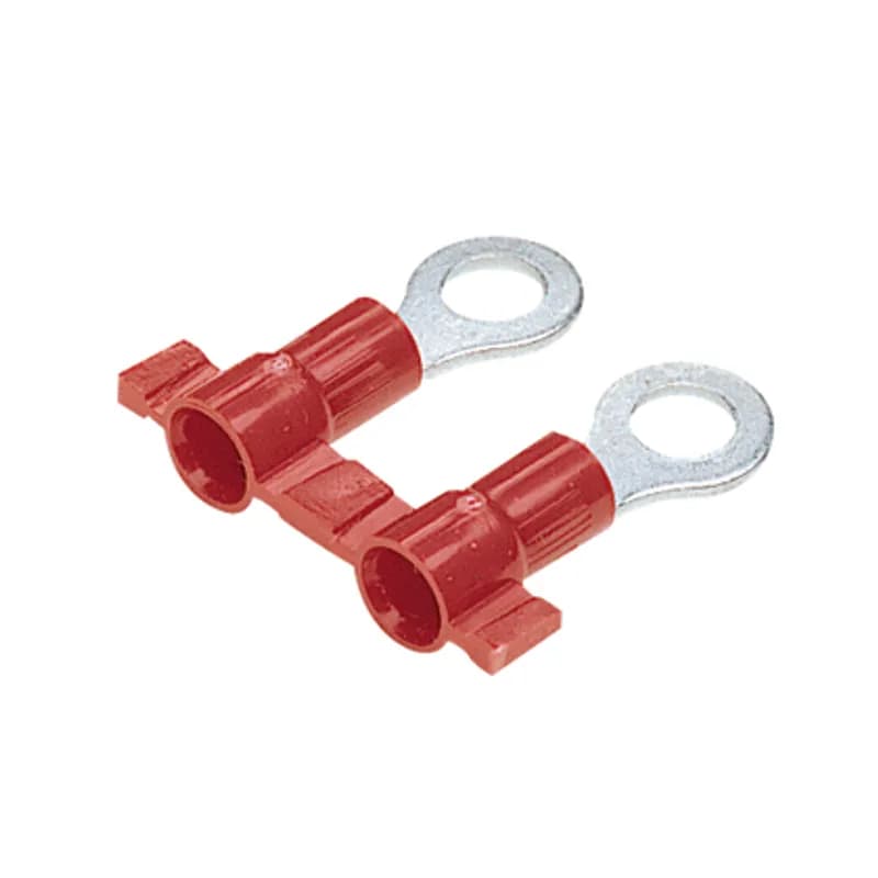 The PV18-14RB-3K Reel Smart Terminal is a continuously molded and vinyl fully insulated ring terminal. The continuously molded design allows for consistent and reliable processing through Panduit applicators. Brazed seam protects terminal barrel from splitting during the crimp process. Internal barrel serrations assure good wire contact and maximum tensile strength.