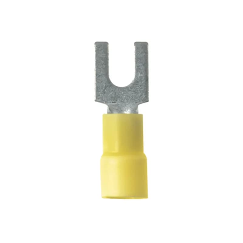 Fork Terminal, vinyl insulated, 12- 10 AWG, #8 stud size, expanded insulation for large wire O.D., standard package.