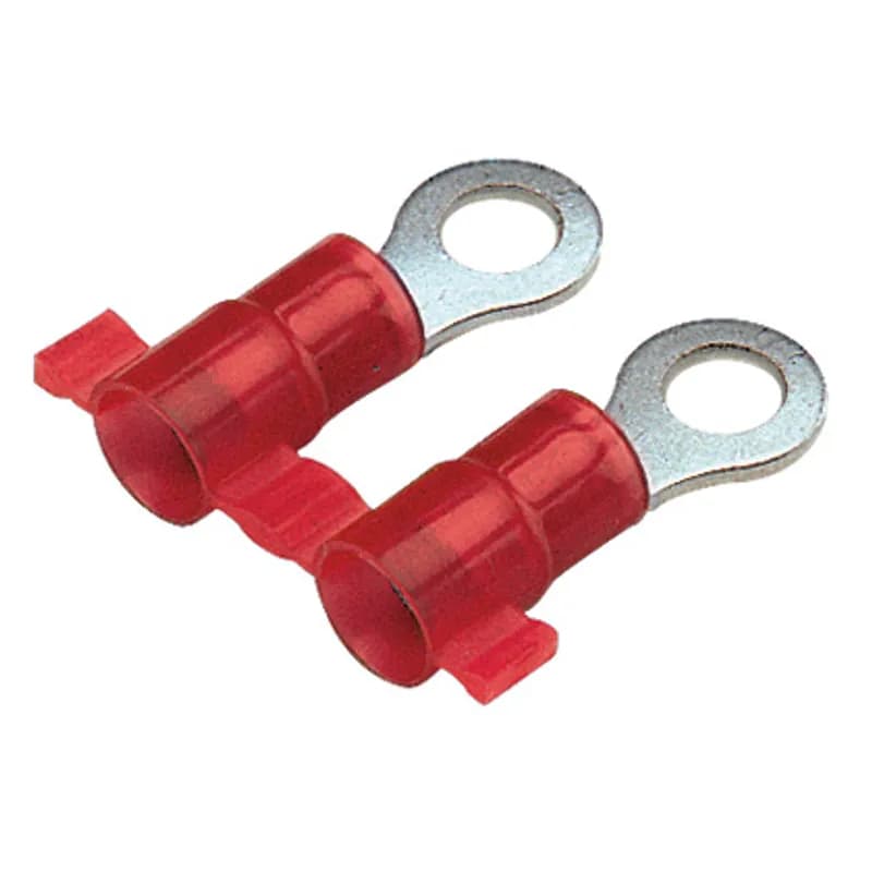 Ring Terminal, nylon insulated, metal sleeve, 22 18 AWG, #4 stud size.