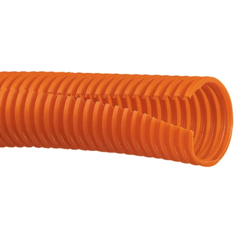 Panduit CLT188F-X3 - The CLT188F-X3 Corrugated Loom Slit Wall Tubing protects cables from impact and abrasion. Features a slit for easy installation onto a bundle of wires or a pre-assembled harness assembly, increasing productivity. Hold in place with cable ties and accessories. Suitable for indoor applications. UL94-HB flammability rating and a maximum temperature rating of 122 F (50 C). Polyethylene. Inside diameter 1.87" (47.5mm). Color Orange. 1 per package.