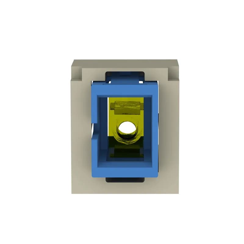The Mini-Com Singlemode Simplex SC Adapter is a small form factor (SFF) adapter with integrated panel retention clips and are TIA/EIA-605 FOCIS-10 compatible. It connects two SC connectors in one module space and features a blue SC simplex fiber adapter along with an electic ivory module and has zirconia split sleeves.