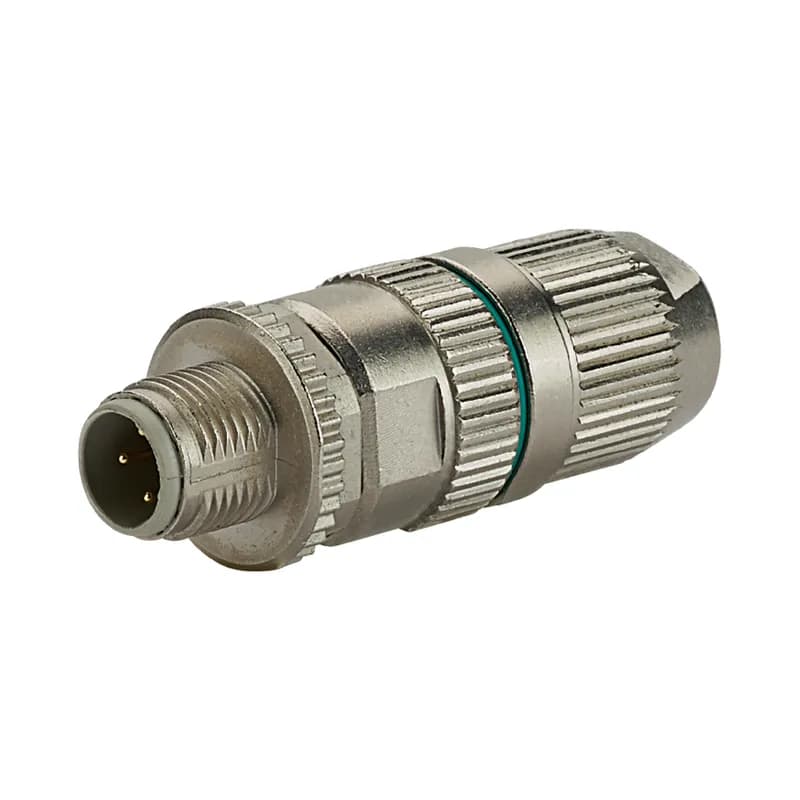 The M12 D-Code modular plug is field terminable for use with industrial grade, 26/7 - 22/7 AWG stranded, Cat 5e UTP or shielded copper cable. The terminable plug is constructed of a zinc cast housing with a 360 shield. The plug has an ingress protection rating of IP65/IP67 and offers an extended temperature range as required for more demanding applications. It is easily attachable without any special tools and is capable of termination to a 2-pair stranded or solid twisted-pair copper cable.