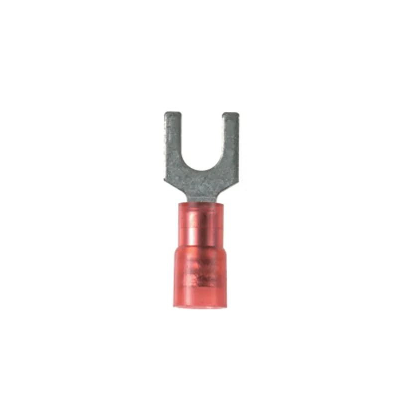 Fork Terminal, 0.5 - 1.0mm wire range, M5 stud size, nylon barrel insulated, funnel entry.