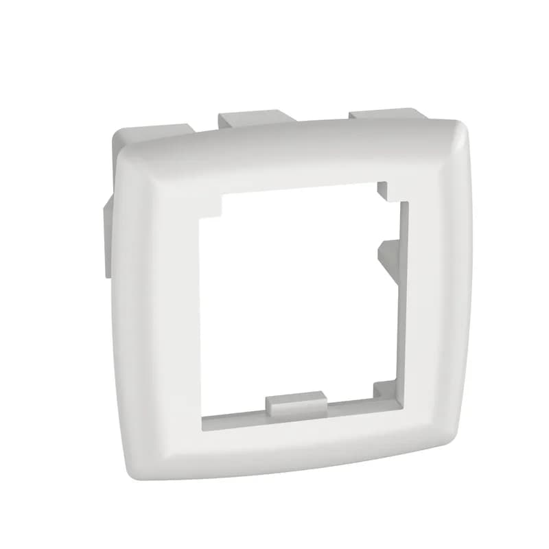 This Mini-Com Adapter snaps into a 1 inch x 1 inch (25mm x 25mm) opening, accepts one Mini-Com Module, and is white.
