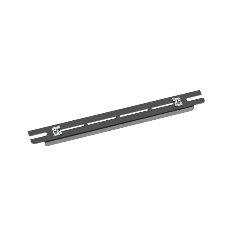 The FiberRunner QuikLock Trapeze Bracket is used to support the 12x4 system by spanning two threaded rod drops that are 18 inches apart. It can be installed from above or below. It is used for a 0.5 inch threaded rod. The QuikLock Trapeze Bracket is secured to each threaded rod with two nuts. The pre-assembled slide clamps enable fast assembly to the channel.