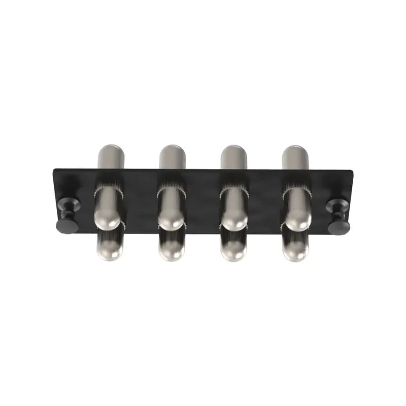 The Opticom ST fiber adapter panel is OS2 and is loaded with 8 ST simplex fiber optic adapters. The fiber optic adapters are steel bodied and has zirconia split sleeves.