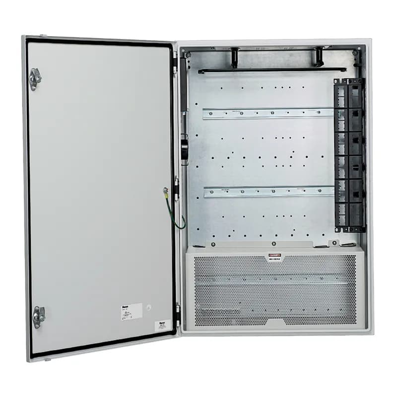 The Cable Routing Trough attaches to the rack where it supports and contains cable for rack-to-rack cable routing. It is compatible with any standard EIA 19 inch (483mm) rack or cabinet. The trough is 4RU in height, 4.5 in. deep and is black in color.