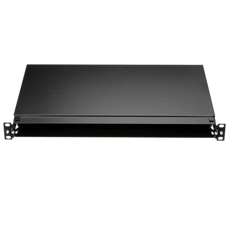 The Opticom fiber tray is designed to organize fiber distribution cabling. When used with the CFAPPBL1 patch panel, it accommodates up to 4 QuickNet cassettes or FAP adapter panels. It is black powder coated steel and features 4 ports in a 1 RU footprint. It measures 1.77 inches H x 19 inches W X 11.16 inches D (44.9mm x 482.2mm x 283.4mm).