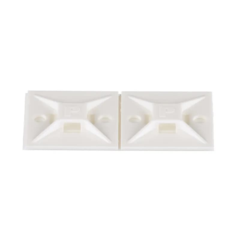 Panduit s ABM112-A-D 4-way rubber-based adhesive backed cable tie mounts have been designed for fast installation and long-term performance and reliability. They are made of Nylon 6.6. These mounts can be used with miniature, intermediate, and standard cable ties and are intended for use in indoor environments. They are 1.12 x 1.12 (28.5mm x 28.5mm), supplied in strips of 2, are white in color and come in packages of 500.