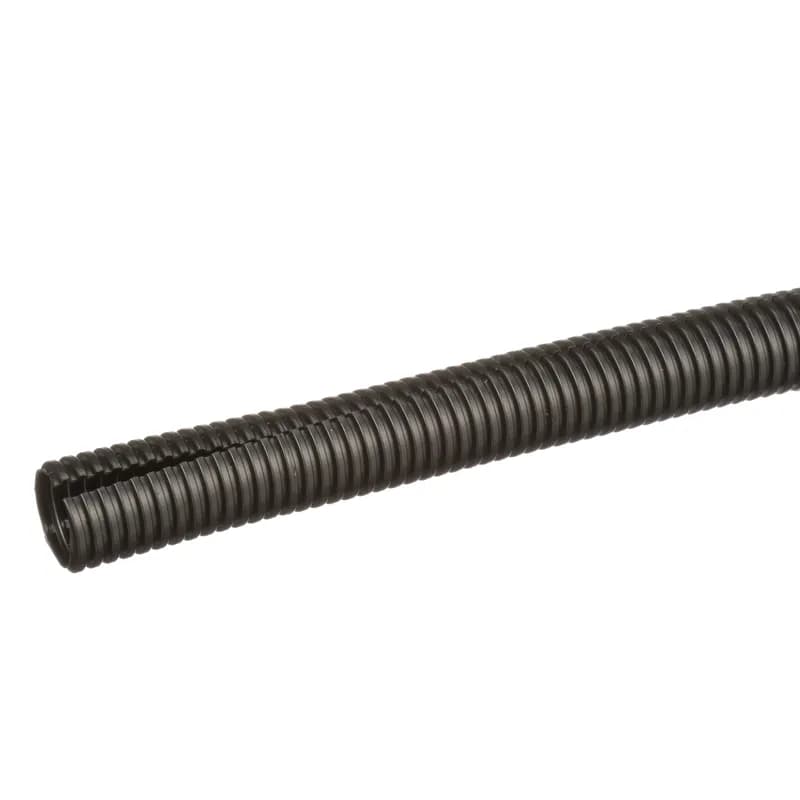 Panduit CLT62N-C630 - The CLT62N-C630 Corrugated Loom Slit Wall Tubing protects cables from impact and abrasion. Features a slit for easy installation onto a bundle of wires or a pre-assembled harness assembly, increasing productivity. Hold in place with cable ties and accessories. Suitable for indoor applications. UL94-HB flammability rating and a maximum temperature rating of 230 F (110 C). Heat-Stabilized Nylon 6. Inside diameter 0.665" (16.89mm). Color HS Black. 1 per package.