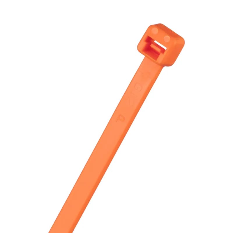 Pan-Ty locking tie, standard cross section, 7.4 (188mm) length, nylon 6.6, fluorescent orange.