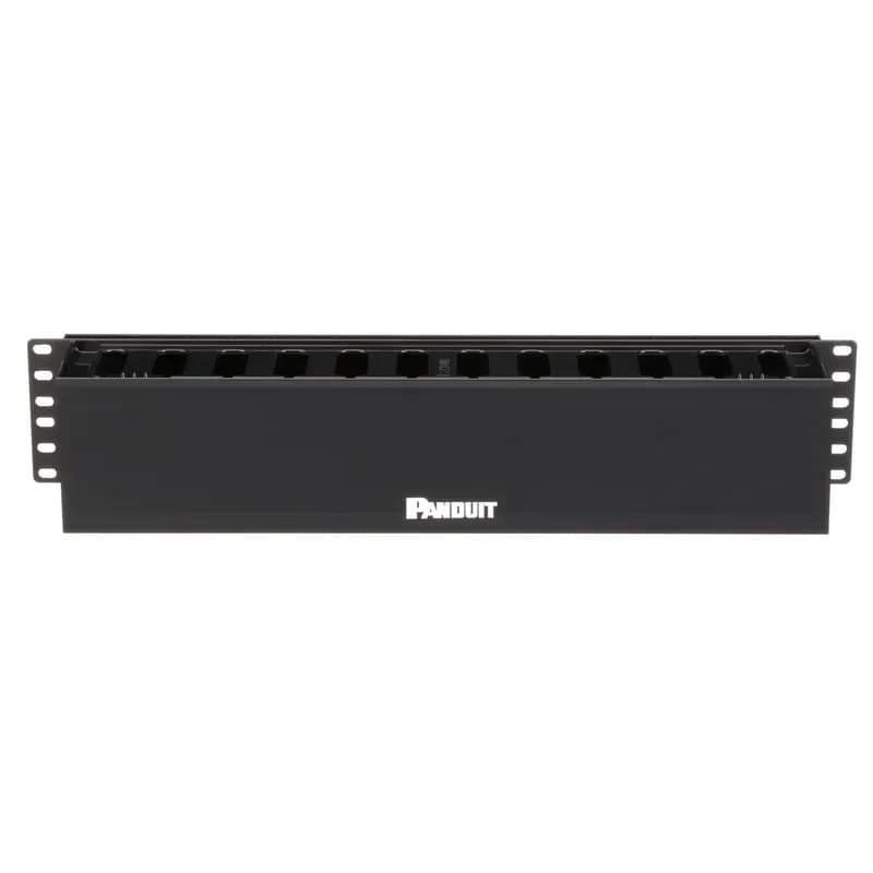 The PatchLink Horizontal Cable Manager provides a neat and efficient way to manage patch cables on any standard EIA 19 inch (483mm) rack or cabinet. It manages copper, fiber optic, and coax cables. Flexible fingers organize patch cords, simplifying moves, adds, and changes while the closed design protects the patch cables in the pathway. The single-sided cable manager is 2 RU, includes a dual-hinging front cover, and is black.