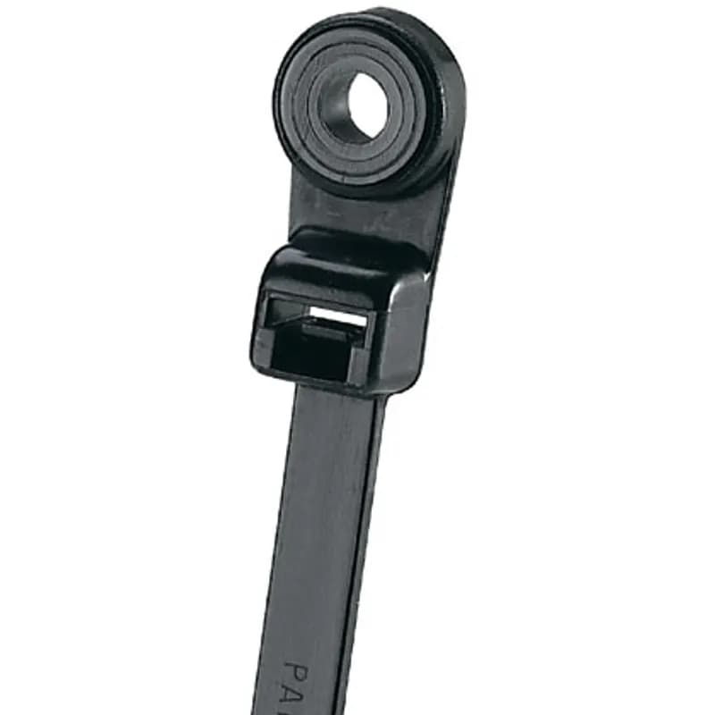 Pan-Ty locking clamp tie, light-heavy cross section, 1/4 (M6) screw, 15.1 (384mm) length, heat stabilized nylon 6.6, black.