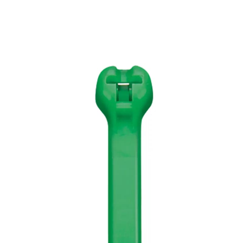 Dome-Top barb ty cable tie, standard cross section, 8.0 (203mm) length, nylon 6.6, green.