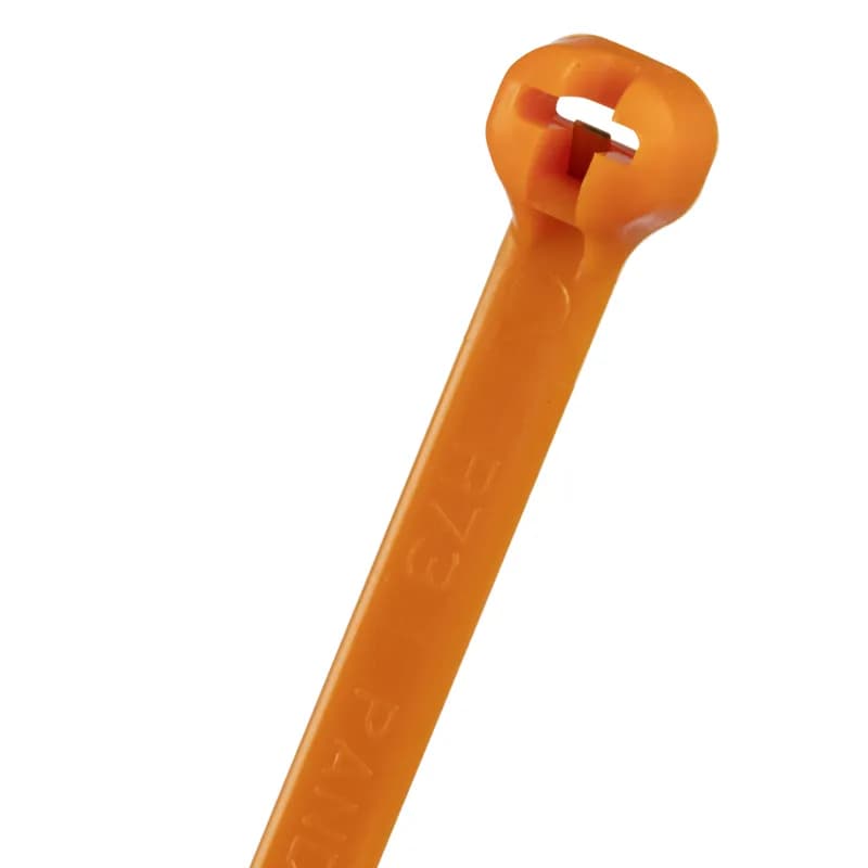 Dome-Top barb ty cable tie, standard cross section, 15.1 (384mm) length, nylon 6.6, orange.